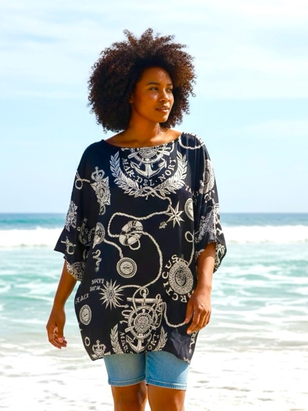 Investments II Navy & White Nautical Print Top - SZ 20W